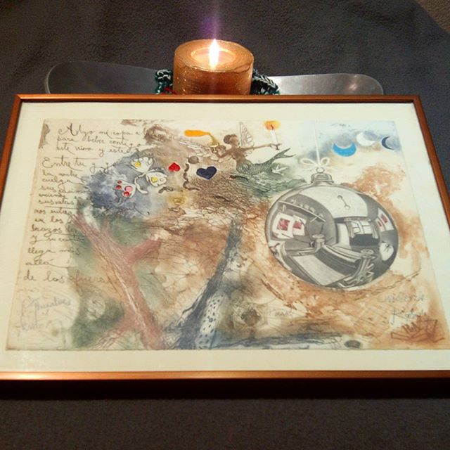 #grabado de felicitación de #Navidad  de autoría coral de R. Undiabeitia, Kabir, J.Kaki, c.Gonçalves ... Recuerdo de otros tiempos ;-) Recuperado en la memoria gracias al @elmarcoverde #arte #artesanía #calidad #barcelona #fortpienc