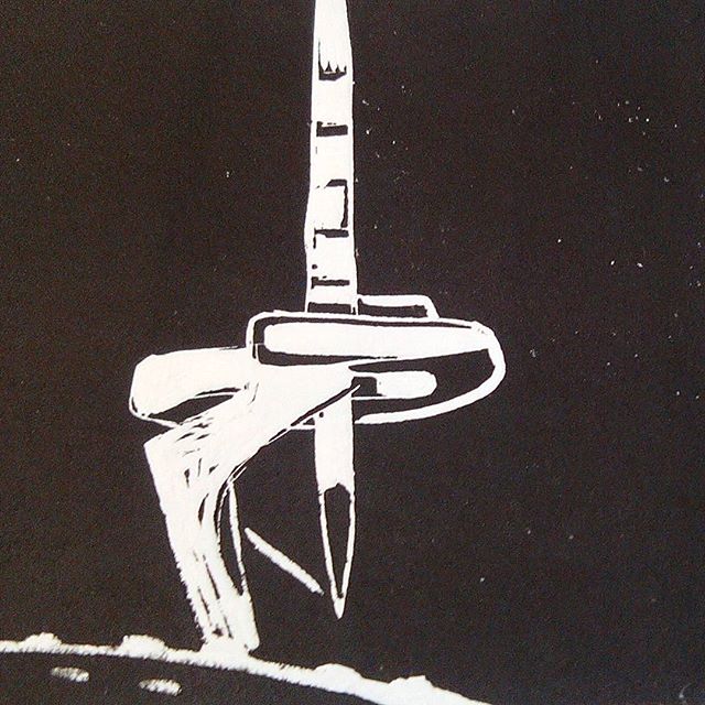 Detalle de un #grabado de J.E. #estampado en negro sobre #papelhechoamano de la #torredecalatrava en la montaña de #montjuic #barcelona #arte #artesanía  #deunoenuno #obragráficaoriginal